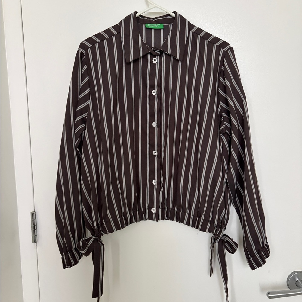 United Colors Of Benetton Women’s Brown Striped Button Down Shirt